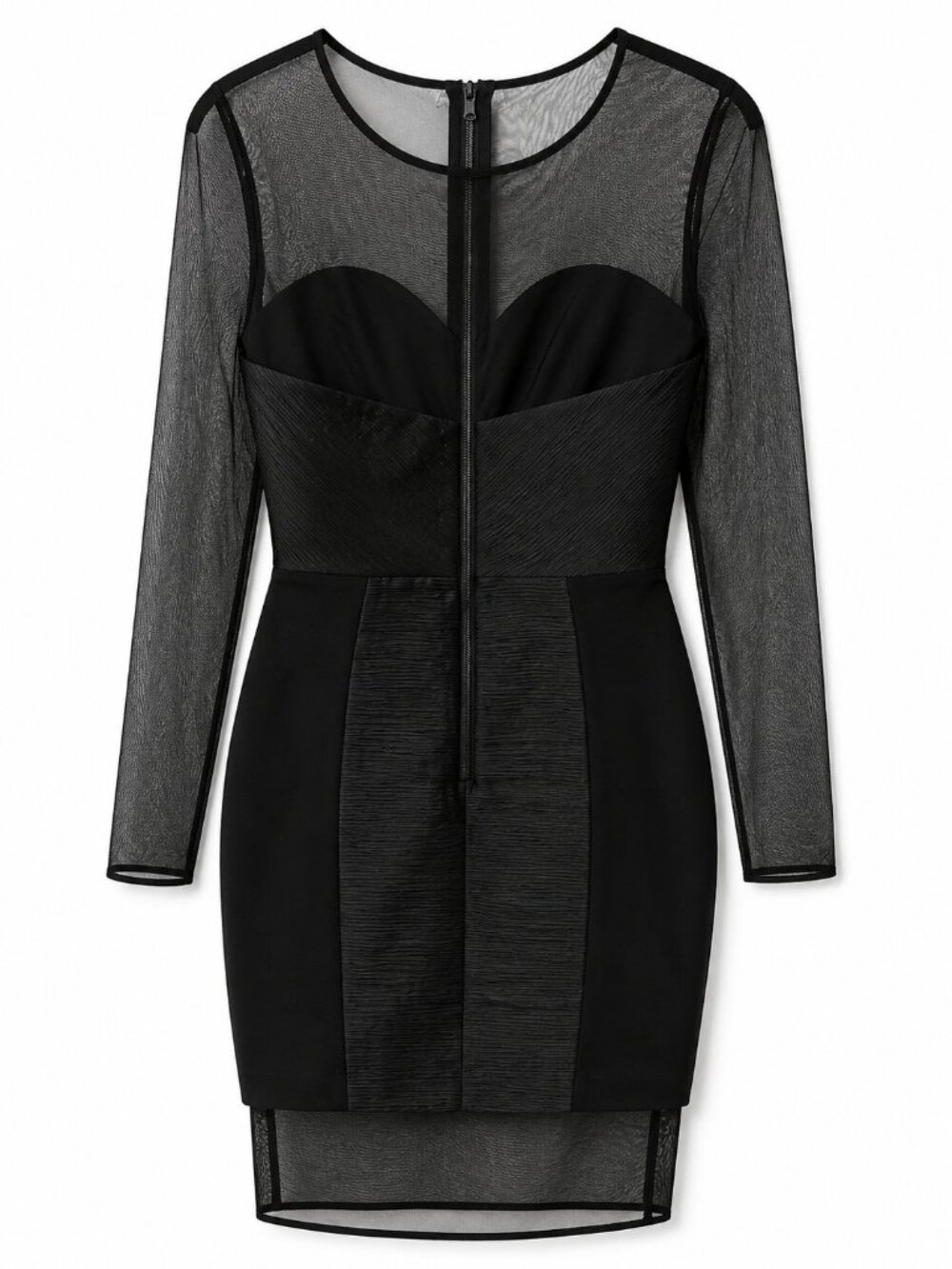 Milly Black Sheer Mesh Long Sleeve Cocktail Dress Bodycon Mini Dress